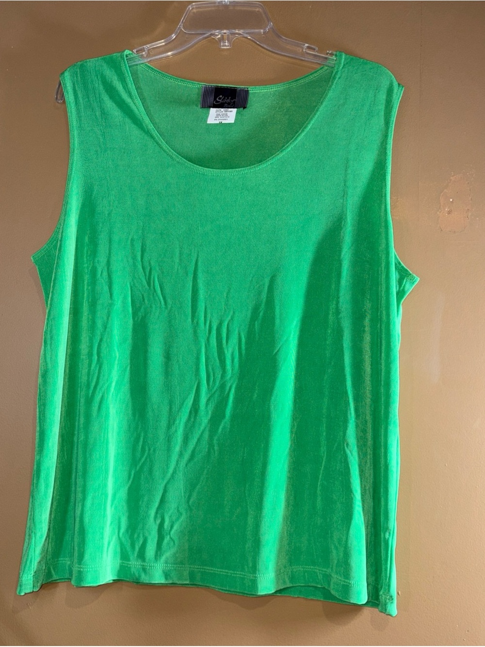 HC852 Slinky Brand Green Scoop Neck Tank Top Blouse 1X Made in USA